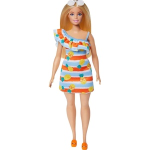 Barbie Loves the Ocean Doll with Natural Black Hair Wearing Pineapple Dress & Accessories, Fashion Doll & Clothes Made from Recycled Plastics(Multicolor)