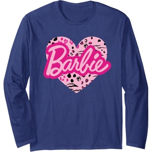 Barbie Patterned Heart Logo Long Sleeve T-Shirt(Navy Blue)