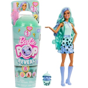Barbie Pop Reveal Bubble Tea Series Doll & Accessories with Pet, 8 Surprises Include Color Change, Cup with Storage (Styles May Vary)(Green Tea)