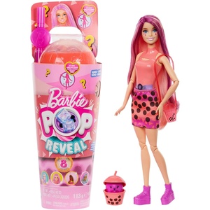 Barbie Pop Reveal Bubble Tea Series Doll & Accessories with Pet, 8 Surprises Include Color Change, Cup with Storage (Styles May Vary)(Mango Mochi)