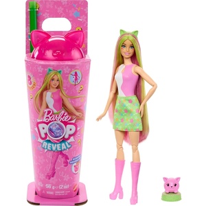 Barbie Pop Reveal Series Doll & Accessories Set, Shakes Series, Scented Unicorn Fashion Doll & Pet, 8 Surprises Include Color Change(Kitten)