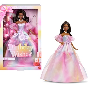 Barbie Signature Birthday Wishes Fashion Doll with Black Hair in Dress with Pastel Rainbow Effect, Collectible Toy with Giftable Packaging