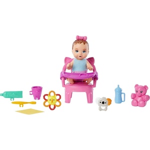 Barbie Skipper Babysitters Inc Baby Small Doll & Accessories, First Tooth Playset with Appearing & Disappearing Tooth(High Chair)