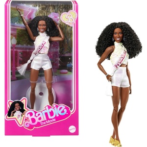 Barbie The Movie President Collectible Doll, ISSA Rae as President Wearing Shimmery White Blouse & Short Set, with Dark Curly Hair & President Sash