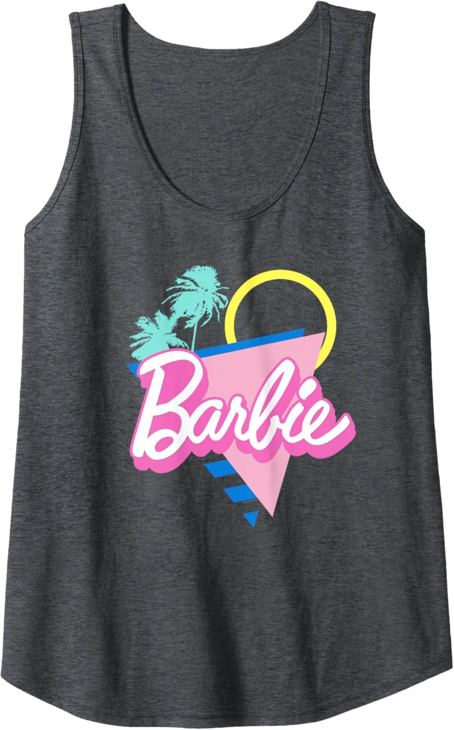 imageBarbie 90s Retro Logo Bright Pink Tank TopDark Heather Grey