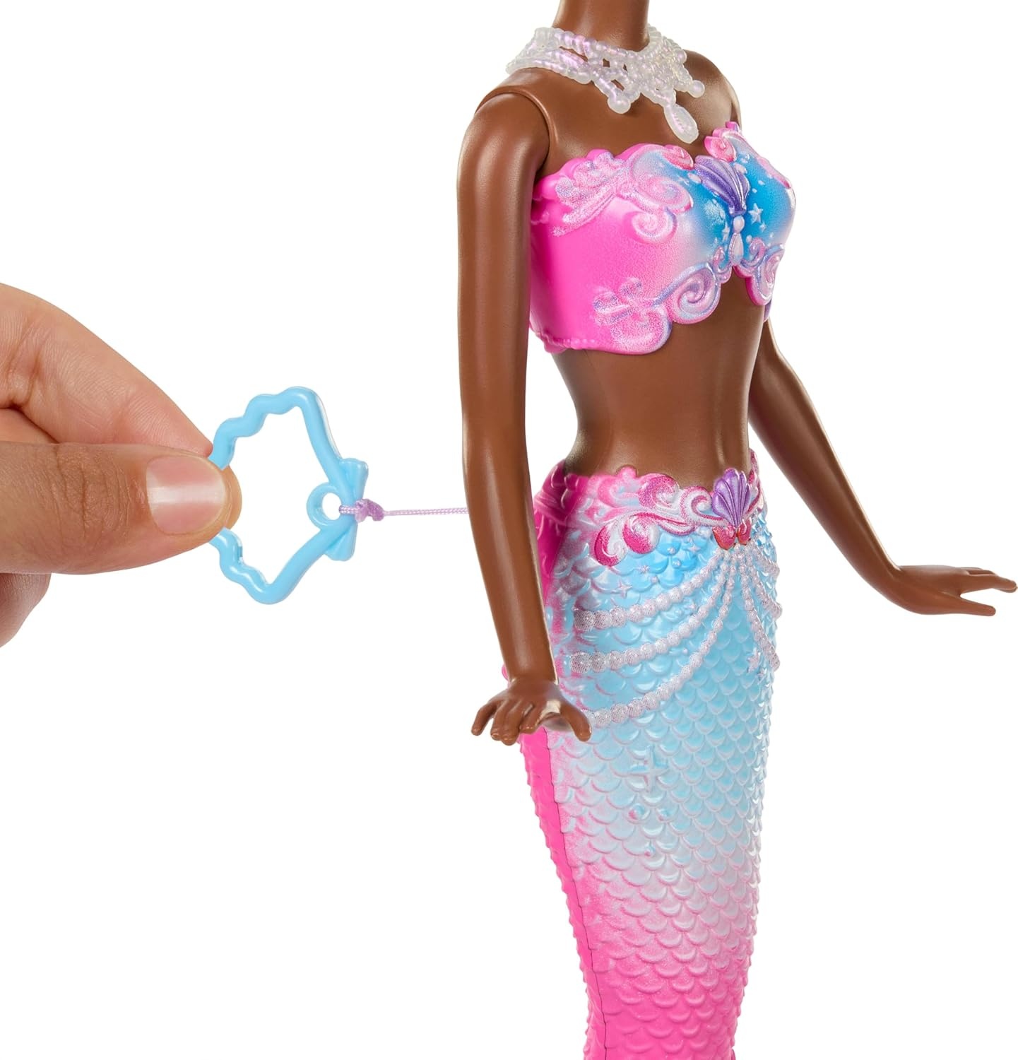 imageBarbie Bubble Sparkle Mermaid Doll with BubbleMaking Feature amp Solution Tray amp Hairbrush Plus Long ColorStreaked Brunette Hair