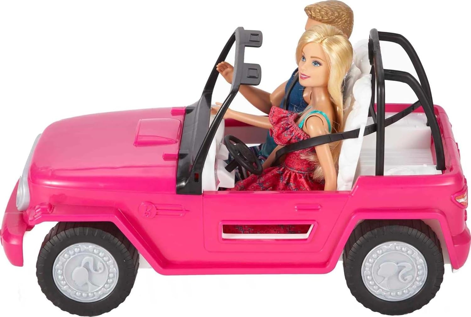 imageBarbie Car Beach Cruiser with Barbie Doll in Sundress amp Ken Doll in Beach Outfit Pink 2Seater Open Toy Car