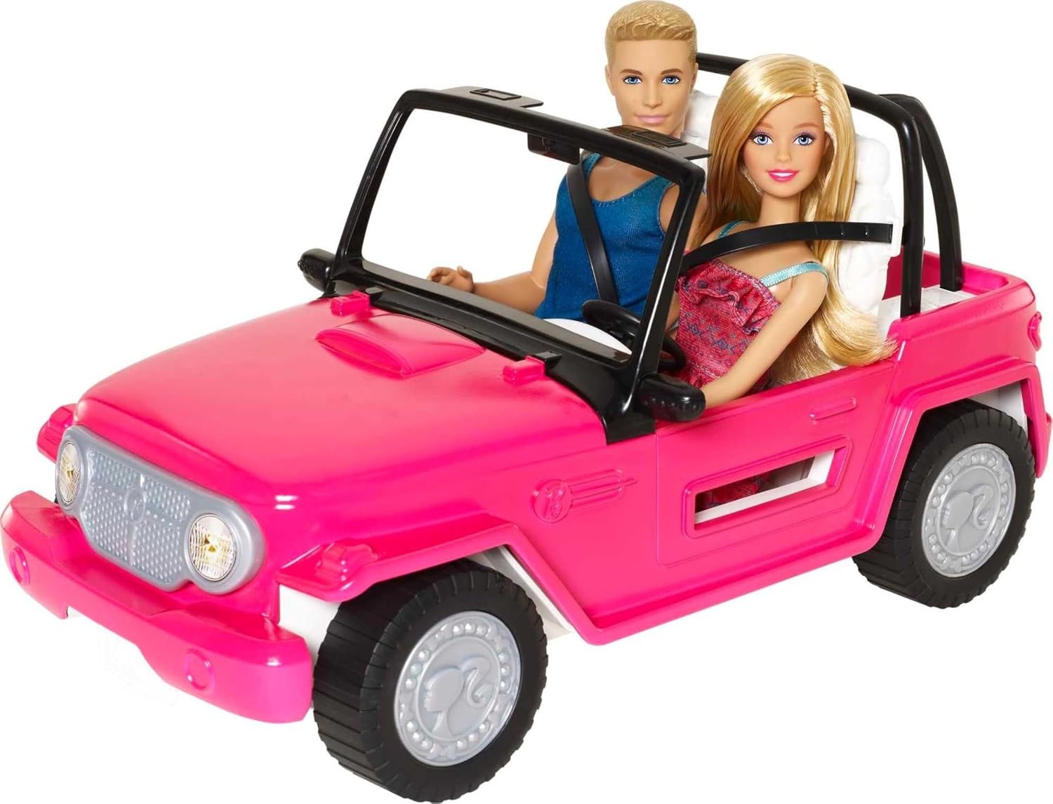 imageBarbie Car Beach Cruiser with Barbie Doll in Sundress amp Ken Doll in Beach Outfit Pink 2Seater Open Toy Car