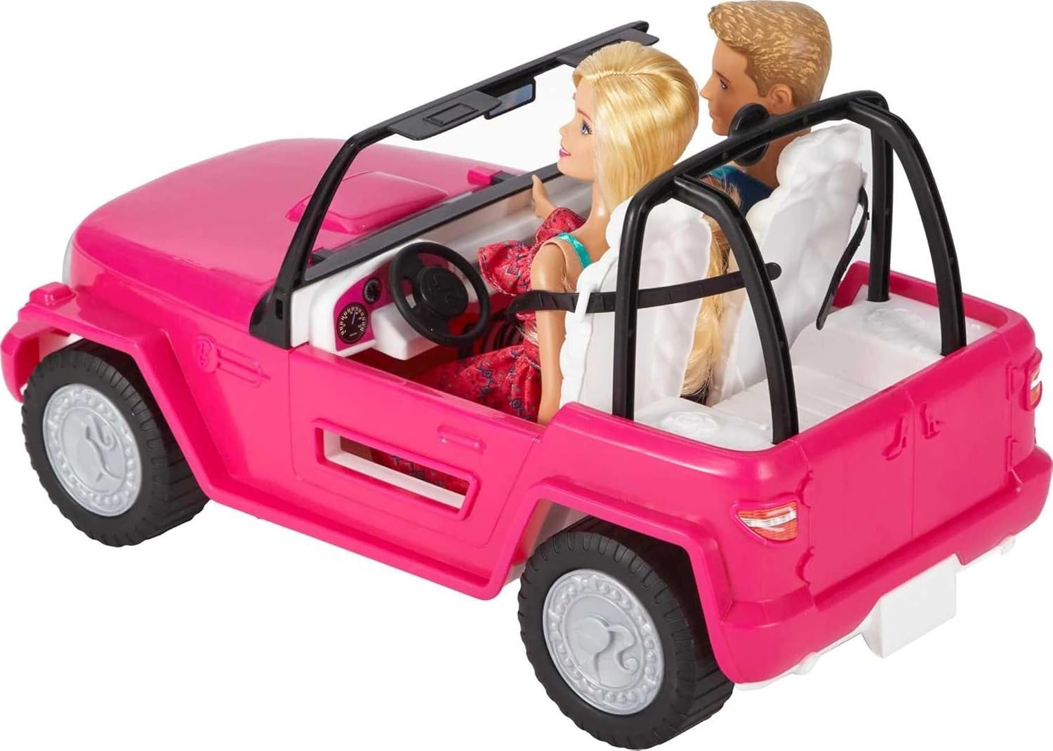 imageBarbie Car Beach Cruiser with Barbie Doll in Sundress amp Ken Doll in Beach Outfit Pink 2Seater Open Toy Car