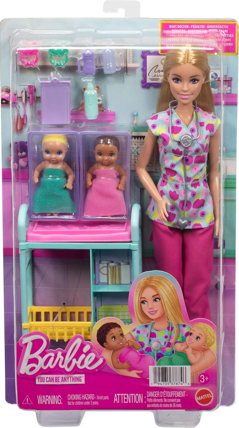 imageBarbie Careers Baby Doctor Playset with Blonde Fashion Doll 2 Baby Dolls Exam Table amp Accessories