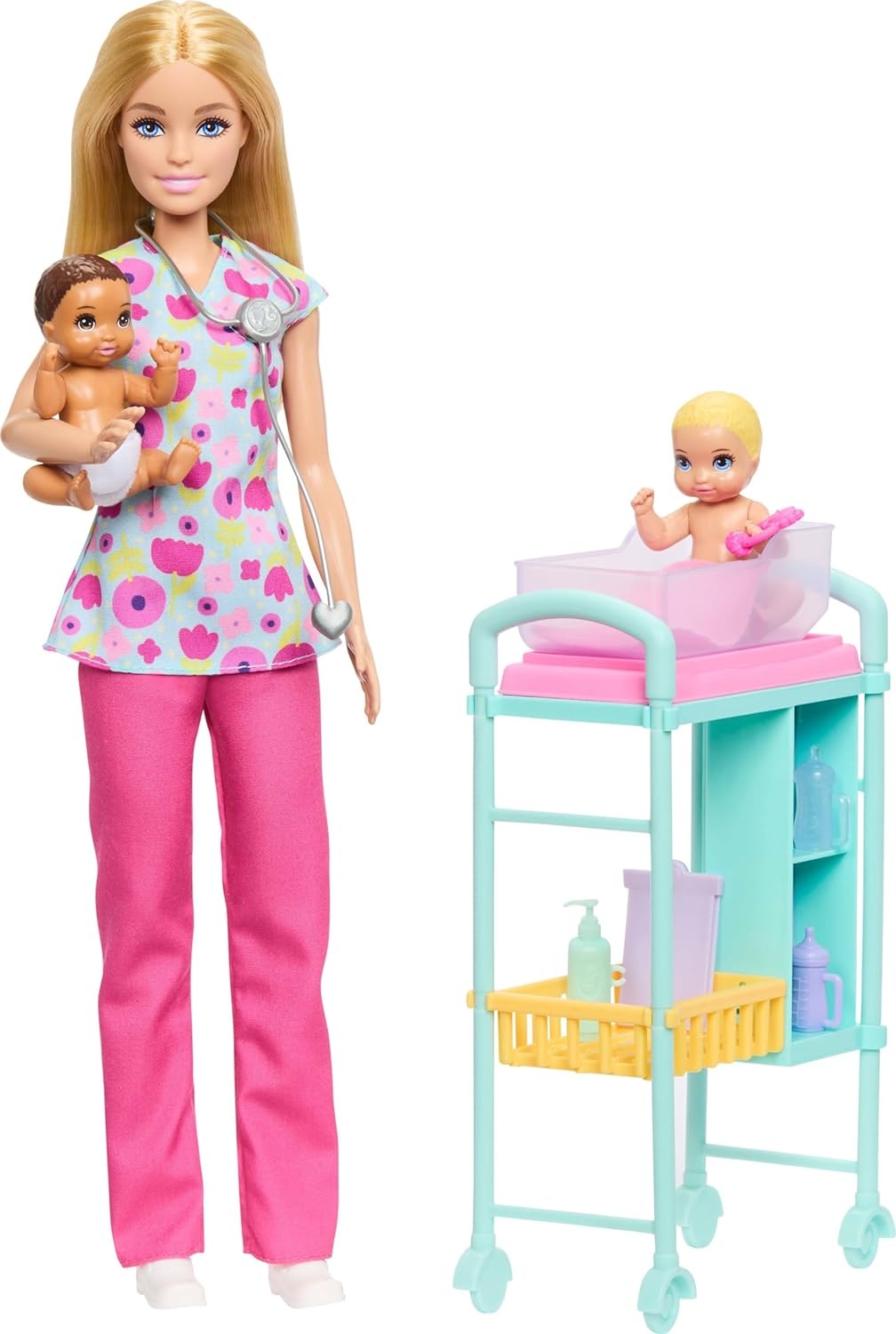 imageBarbie Careers Baby Doctor Playset with Blonde Fashion Doll 2 Baby Dolls Exam Table amp Accessories