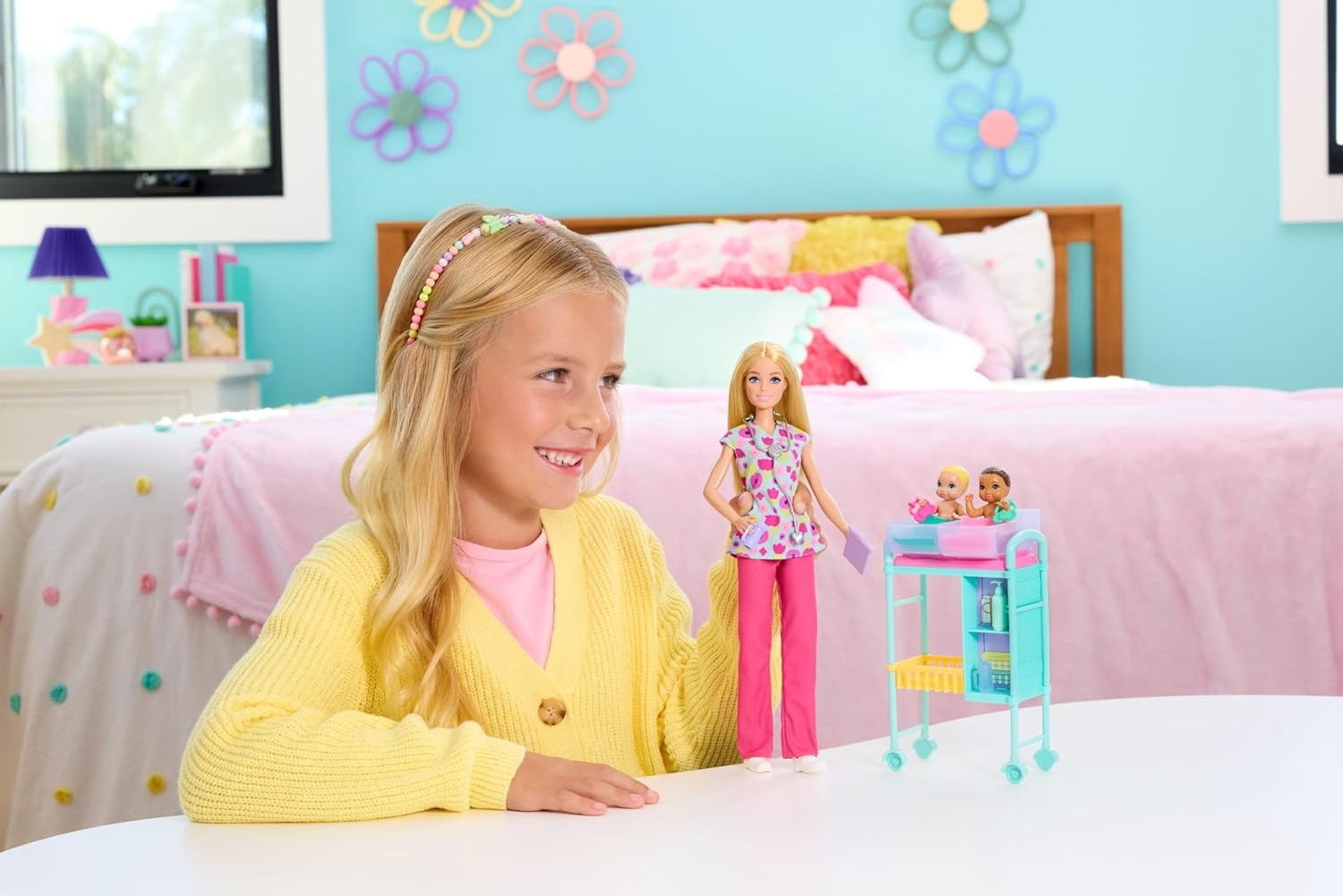 imageBarbie Careers Baby Doctor Playset with Blonde Fashion Doll 2 Baby Dolls Exam Table amp Accessories