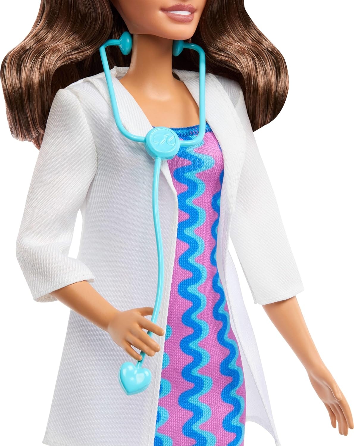 imageBarbie Careers Doctor Fashion Doll Wearing Removable Look with White Coat Dress amp Shoes Plus Stethoscope Accessory