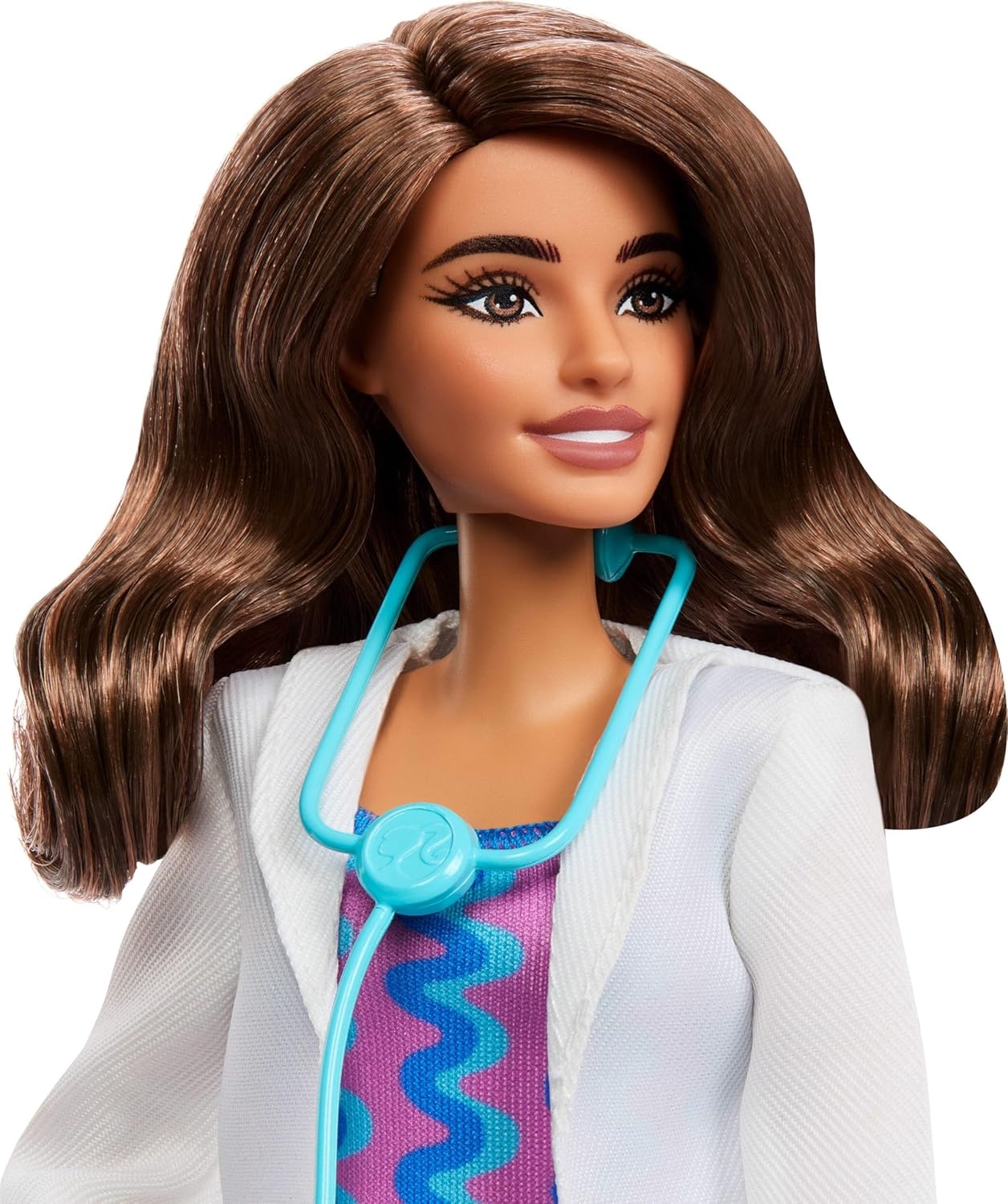 imageBarbie Careers Doctor Fashion Doll Wearing Removable Look with White Coat Dress amp Shoes Plus Stethoscope Accessory