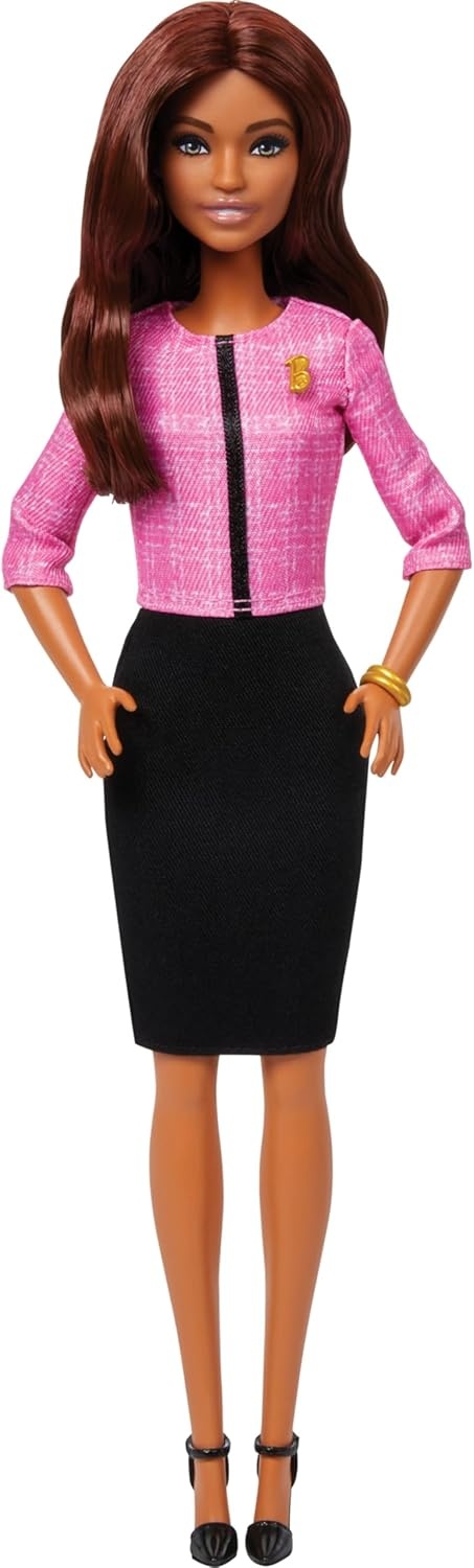 imageBarbie Careers Doll amp Accessories Future Leader with Light Brown Hair Wearing Outfit with 2 Golden Bracelets amp B Pin Includes Sticker for Kids