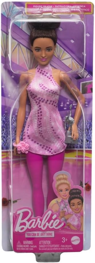 imageBarbie Careers Fashion Doll amp Accessories Brunette Ice Skater in Removable Pink Outfit with Ice Skates amp Trophy