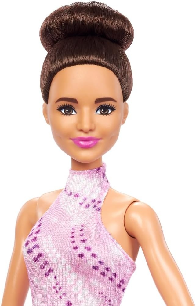 imageBarbie Careers Fashion Doll amp Accessories Brunette Ice Skater in Removable Pink Outfit with Ice Skates amp Trophy