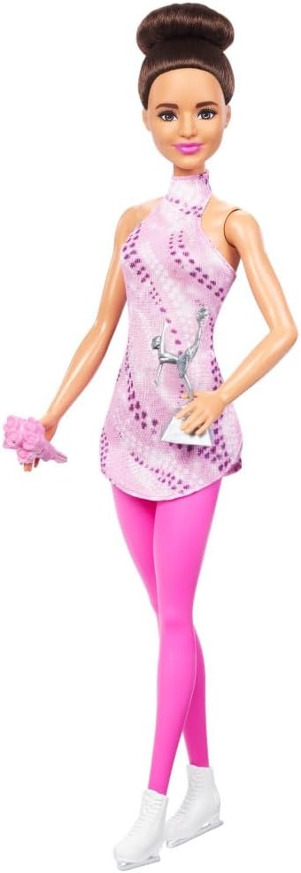 imageBarbie Careers Fashion Doll amp Accessories Brunette Ice Skater in Removable Pink Outfit with Ice Skates amp Trophy