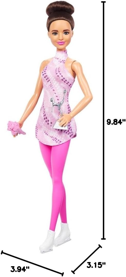 imageBarbie Careers Fashion Doll amp Accessories Brunette Ice Skater in Removable Pink Outfit with Ice Skates amp Trophy
