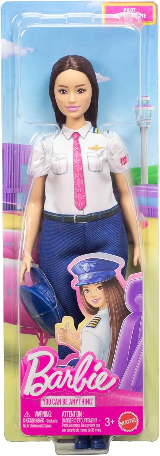 imageBarbie Careers Pilot Fashion Doll Wearing Removable Look with Flight Uniform amp Shoes Plus Hat Accessory