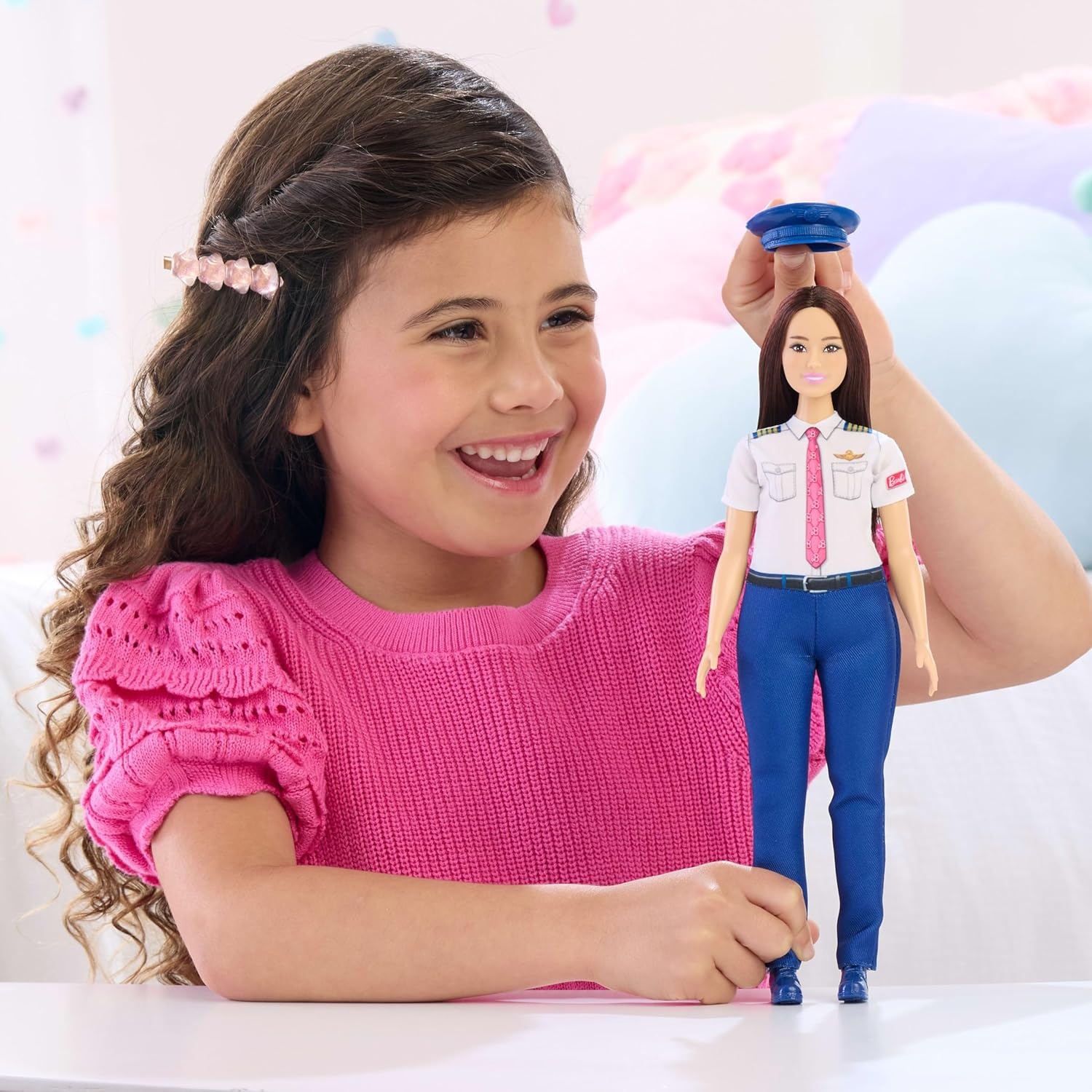 imageBarbie Careers Pilot Fashion Doll Wearing Removable Look with Flight Uniform amp Shoes Plus Hat Accessory