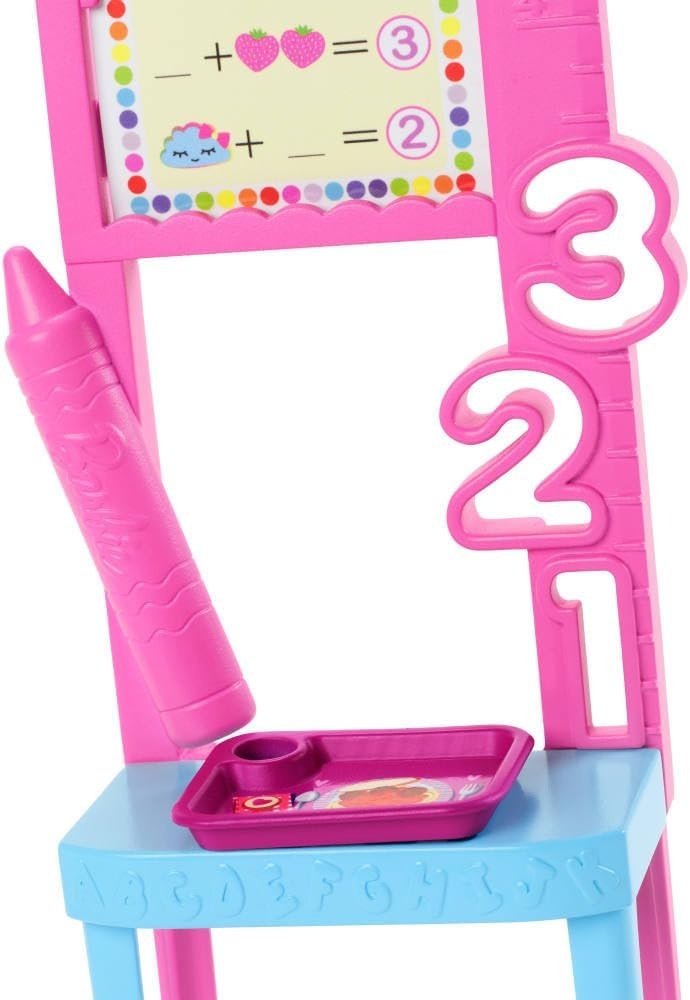 imageBarbie Careers Teacher Playset with Fashion Doll Wearing Removable Dress Toddler Small Doll Classroom Board amp AccessoriesChevron Dress Brunette Student