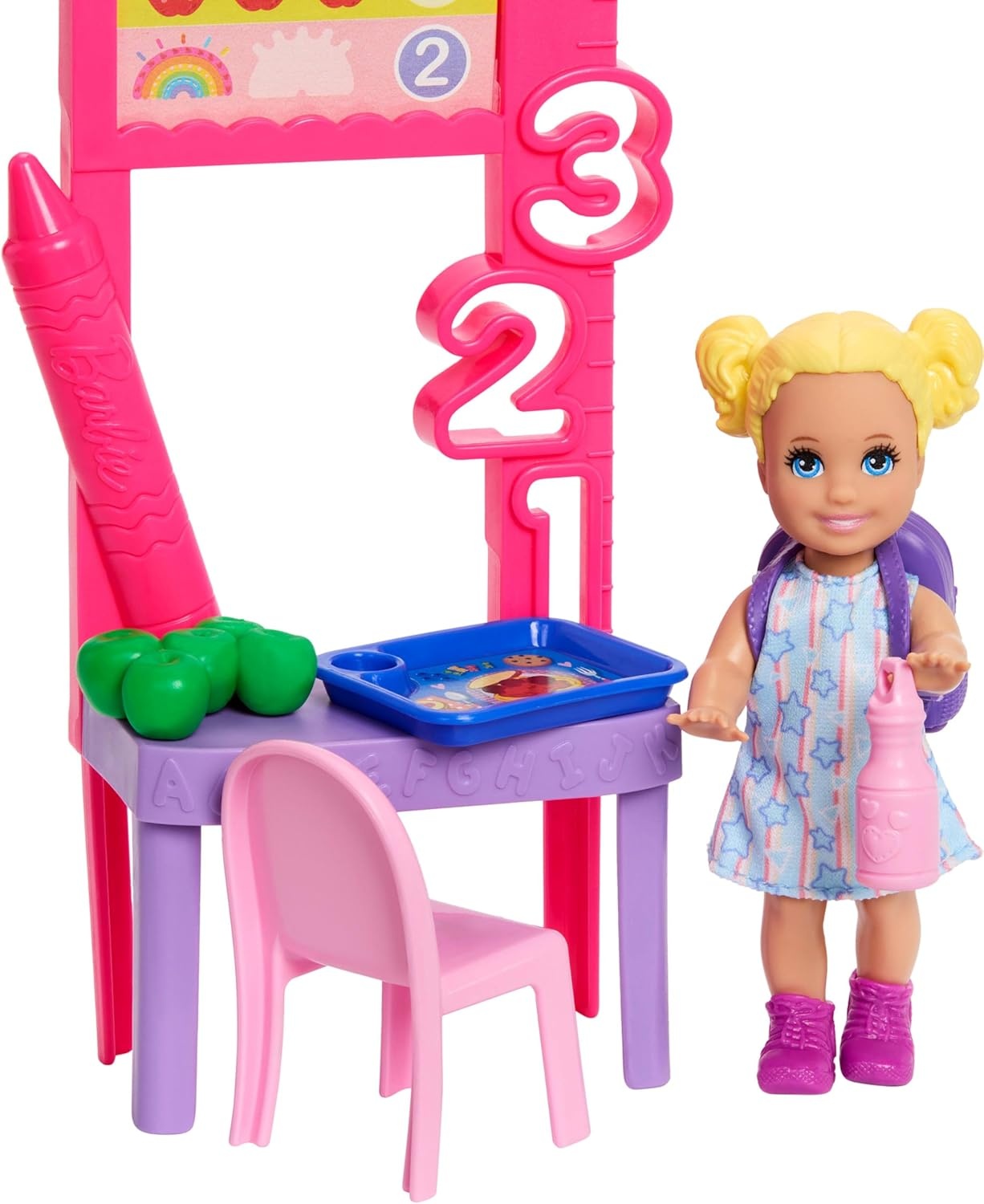 imageBarbie Careers Teacher Playset with Fashion Doll Wearing Removable Dress Toddler Small Doll Classroom Board amp AccessoriesHeart Dress Blonde Student