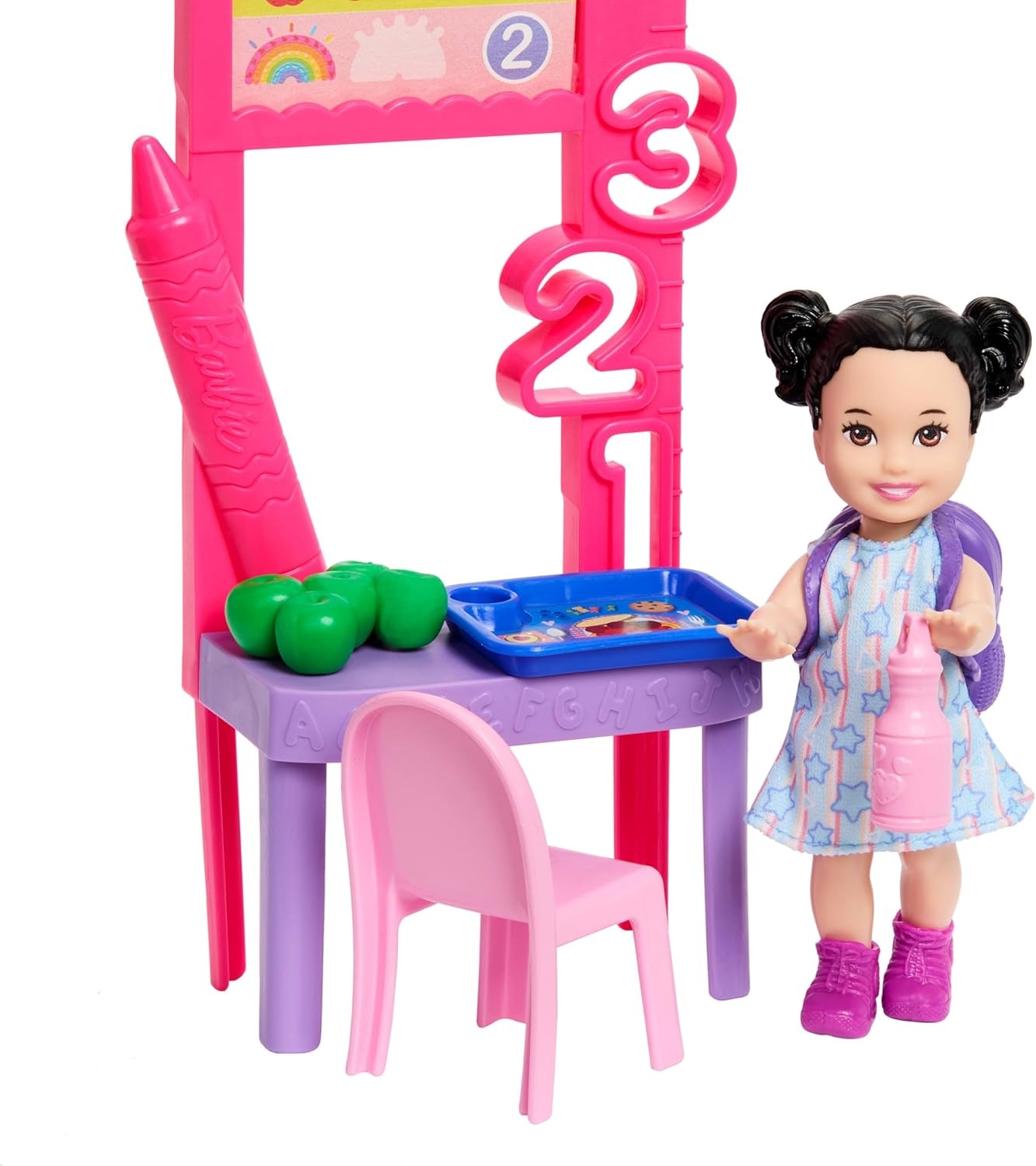 imageBarbie Careers Teacher Playset with Fashion Doll Wearing Removable Dress Toddler Small Doll Classroom Board amp AccessoriesHeart Dress Brunette Student