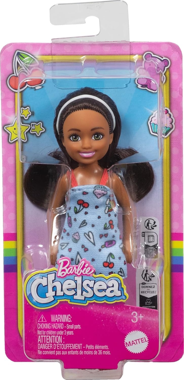 imageBarbie Chelsea Doll Small Doll Wearing Removable Checked Dress amp Pink Shoes with Blonde Hair amp Blue EyesGirl Blue Dress