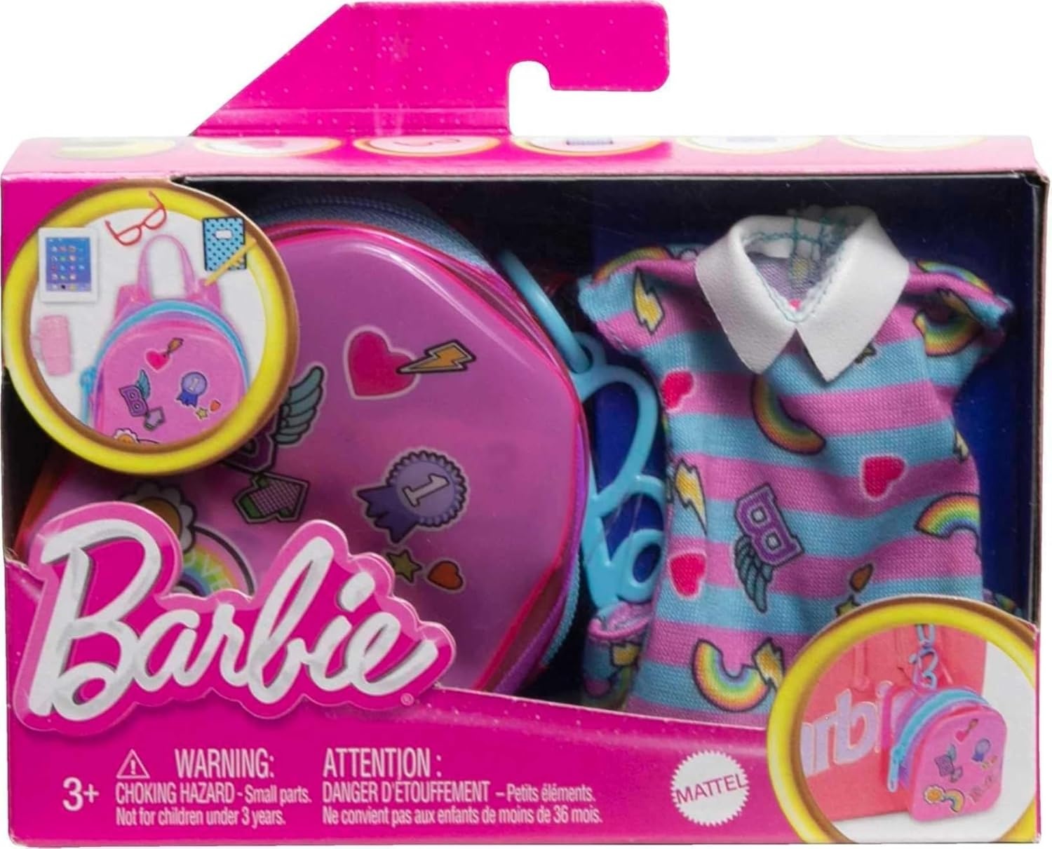 imageBarbie Clothes Set SchoolThemed with Dress 5 Acessories amp Zippered DollSized Backpack with ClipOn Ring