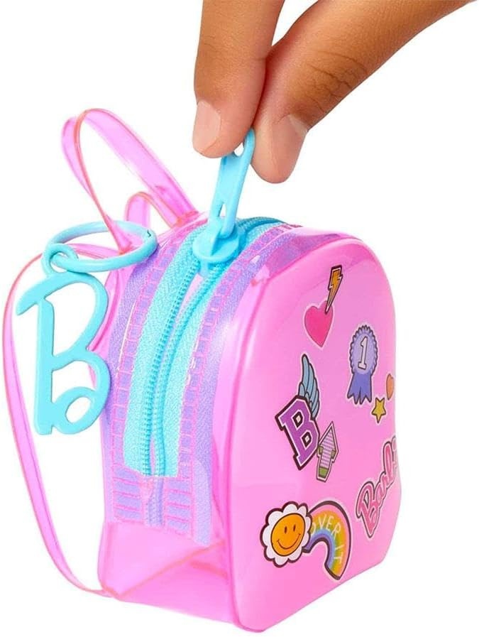 imageBarbie Clothes Set SchoolThemed with Dress 5 Acessories amp Zippered DollSized Backpack with ClipOn Ring
