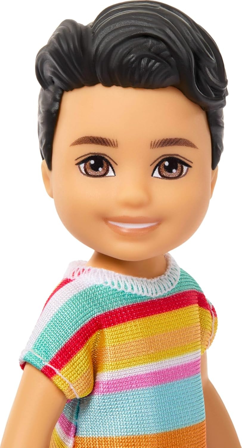 imageBarbie Club Chelsea Koji 6Inch Boy Small Doll with Brunette Hair Wearing Removable Striped Shirt Shorts amp Shoes