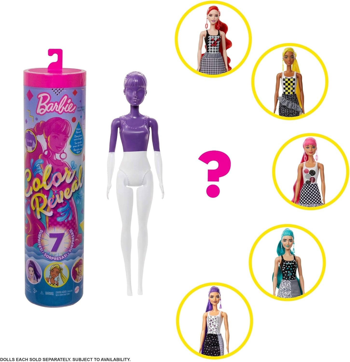 imageBarbie Color Reveal Doll amp Accessories ColorBlock Series 7 Surprises 1 Barbie Doll Styles May Vary