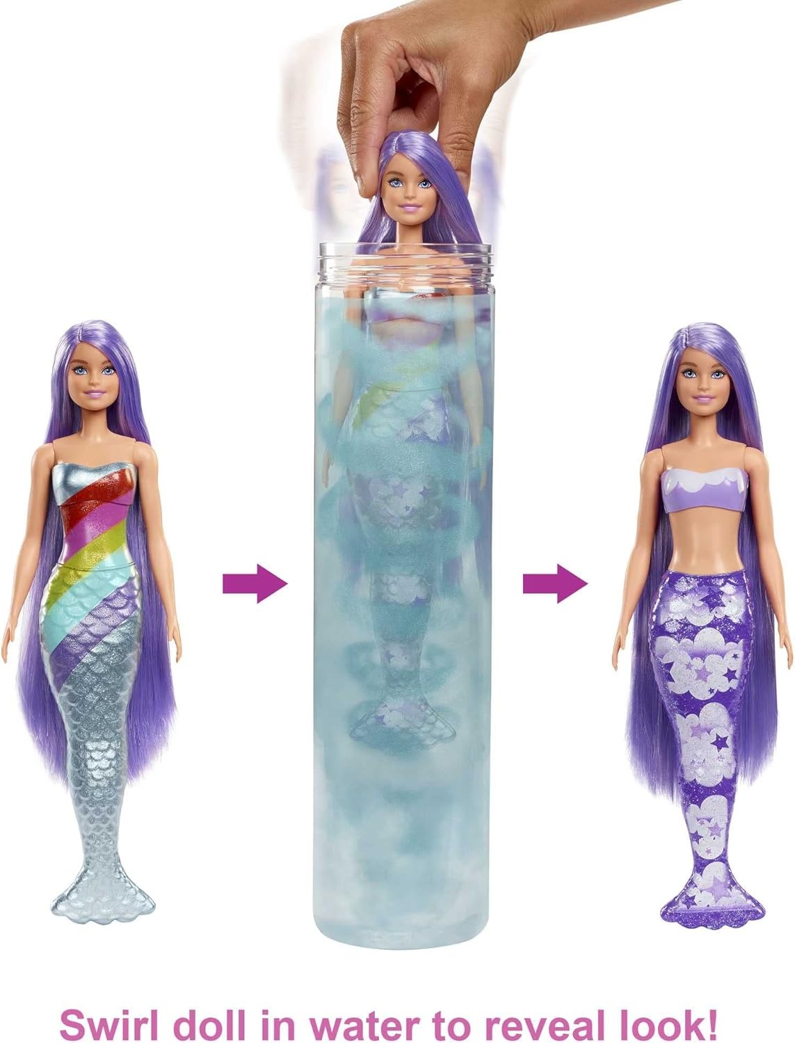 imageBarbie Color Reveal Doll amp Accessories Rainbow Mermaid Series 7 Surprises 1 Mermaid Barbie Doll Styles May Vary