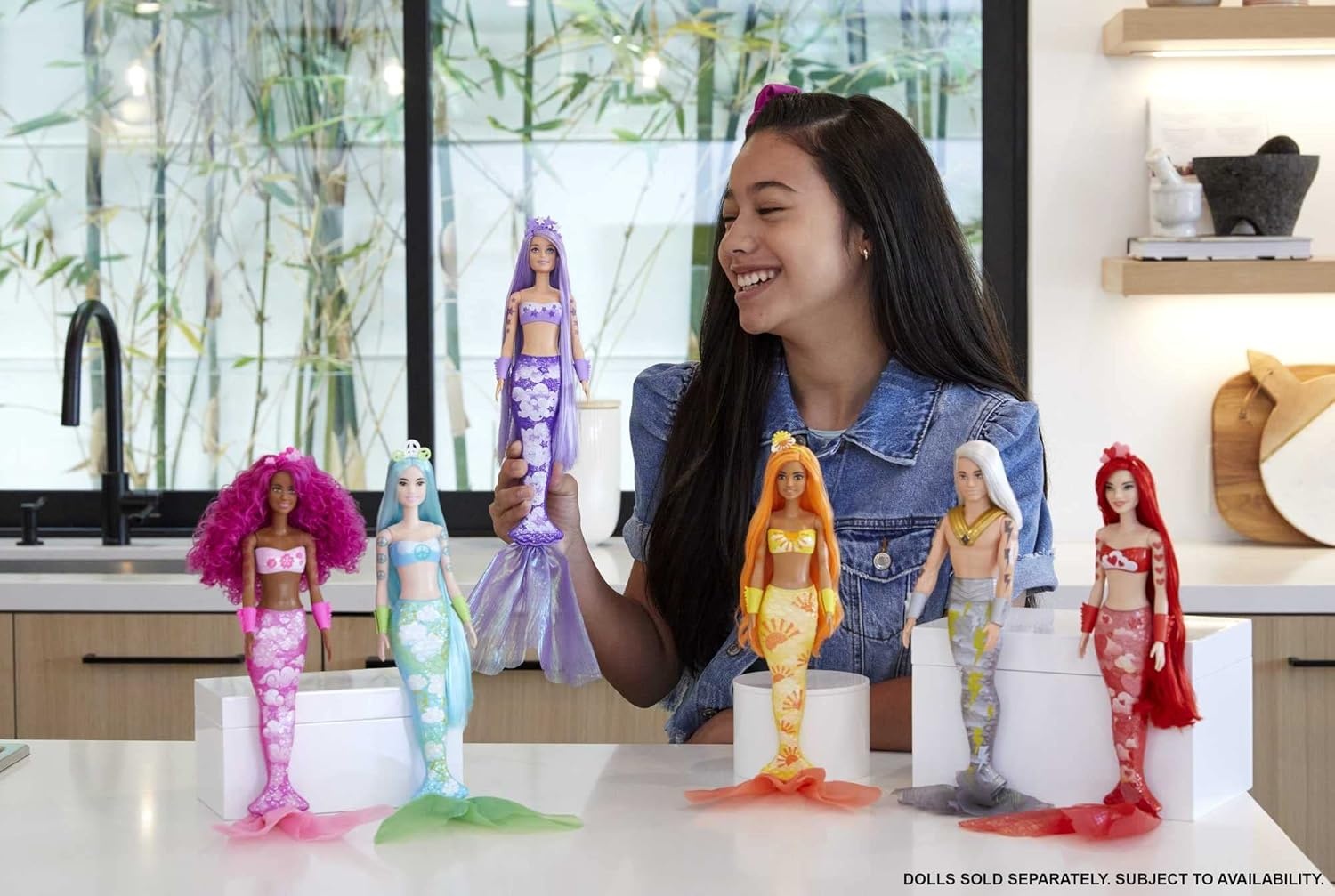 imageBarbie Color Reveal Doll amp Accessories Rainbow Mermaid Series 7 Surprises 1 Mermaid Barbie Doll Styles May Vary