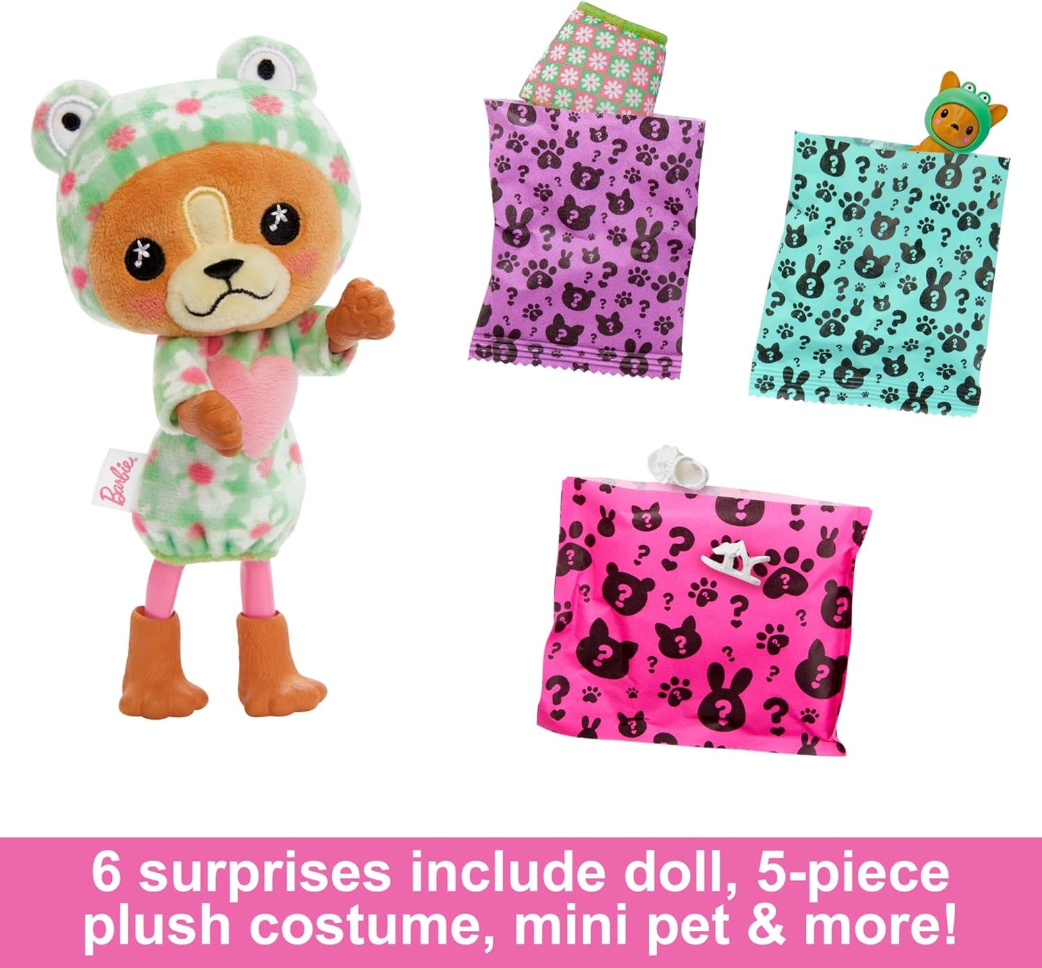 imageBarbie Cutie Reveal Chelsea Doll amp Accessories Animal Plush Costume amp 6 Surprises Including Color Change Kitten as Red PandaDogFrog