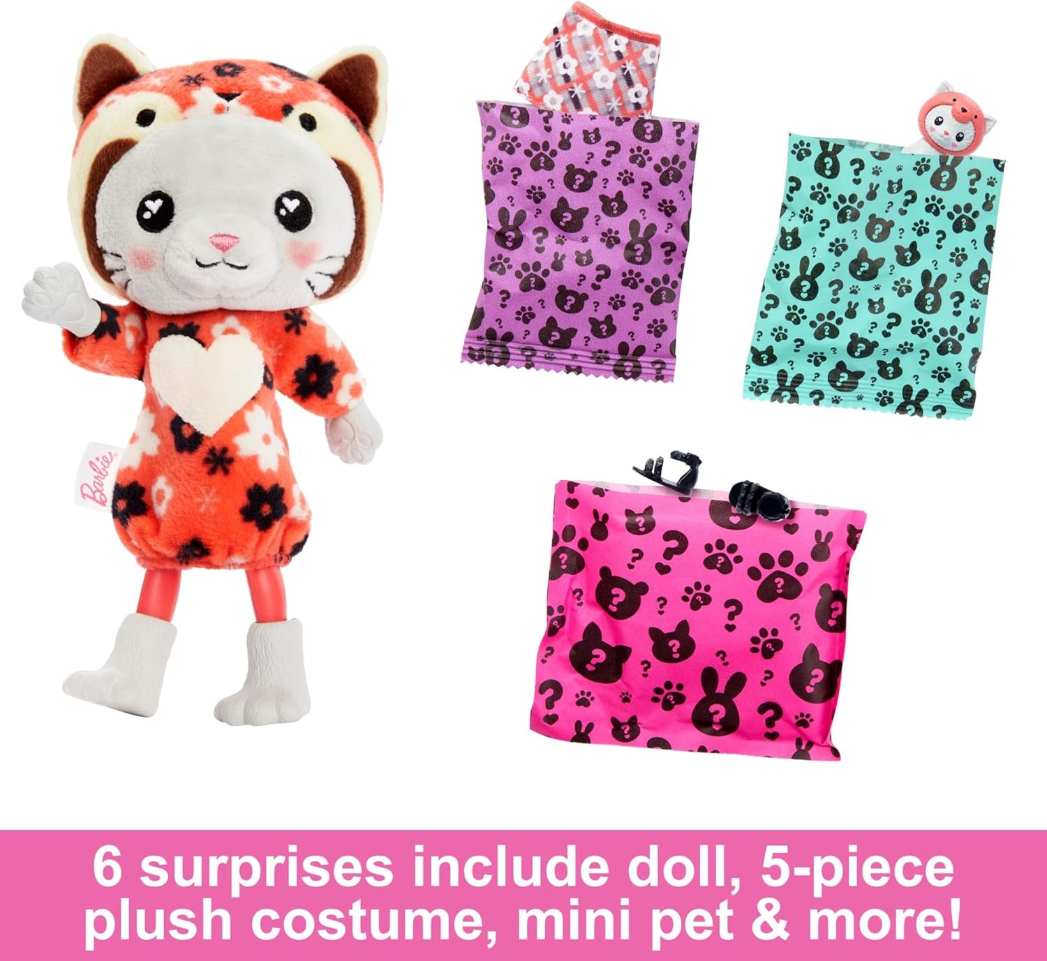 imageBarbie Cutie Reveal Chelsea Doll amp Accessories Animal Plush Costume amp 6 Surprises Including Color Change Kitten as Red PandaKittyRed Panda
