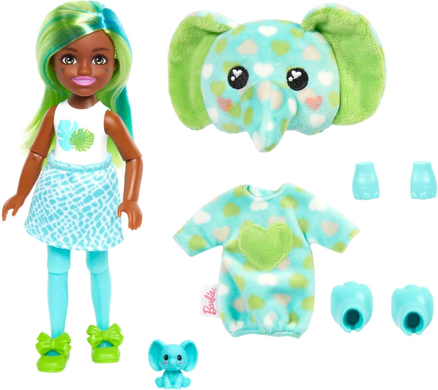imageBarbie Cutie Reveal Chelsea Small Doll Jungle Series Monkey Plush Costume 7 Surprises Including Mini Pet amp Color ChangeElephant