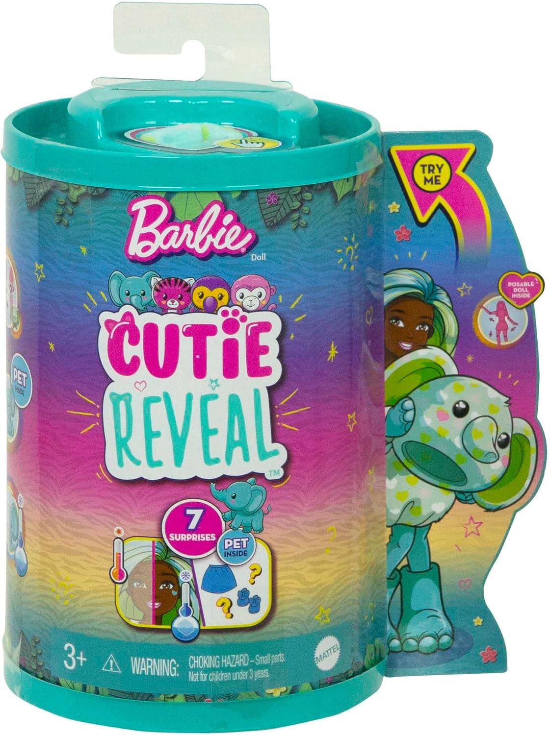 imageBarbie Cutie Reveal Chelsea Small Doll Jungle Series Monkey Plush Costume 7 Surprises Including Mini Pet amp Color ChangeElephant