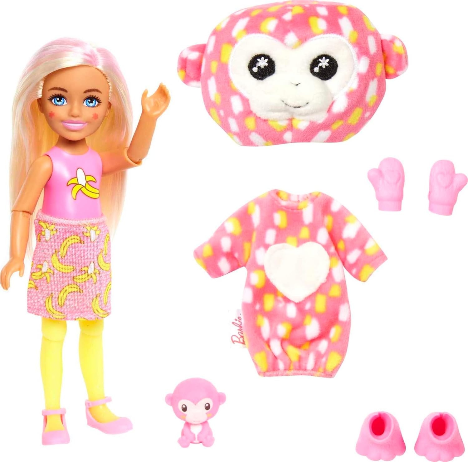 imageBarbie Cutie Reveal Chelsea Small Doll Jungle Series Monkey Plush Costume 7 Surprises Including Mini Pet amp Color ChangeMonkey