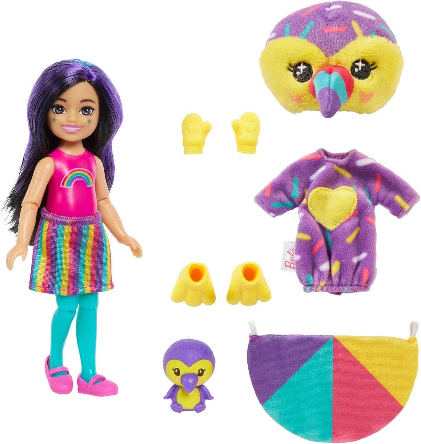 imageBarbie Cutie Reveal Chelsea Small Doll Jungle Series Monkey Plush Costume 7 Surprises Including Mini Pet amp Color ChangeToucan