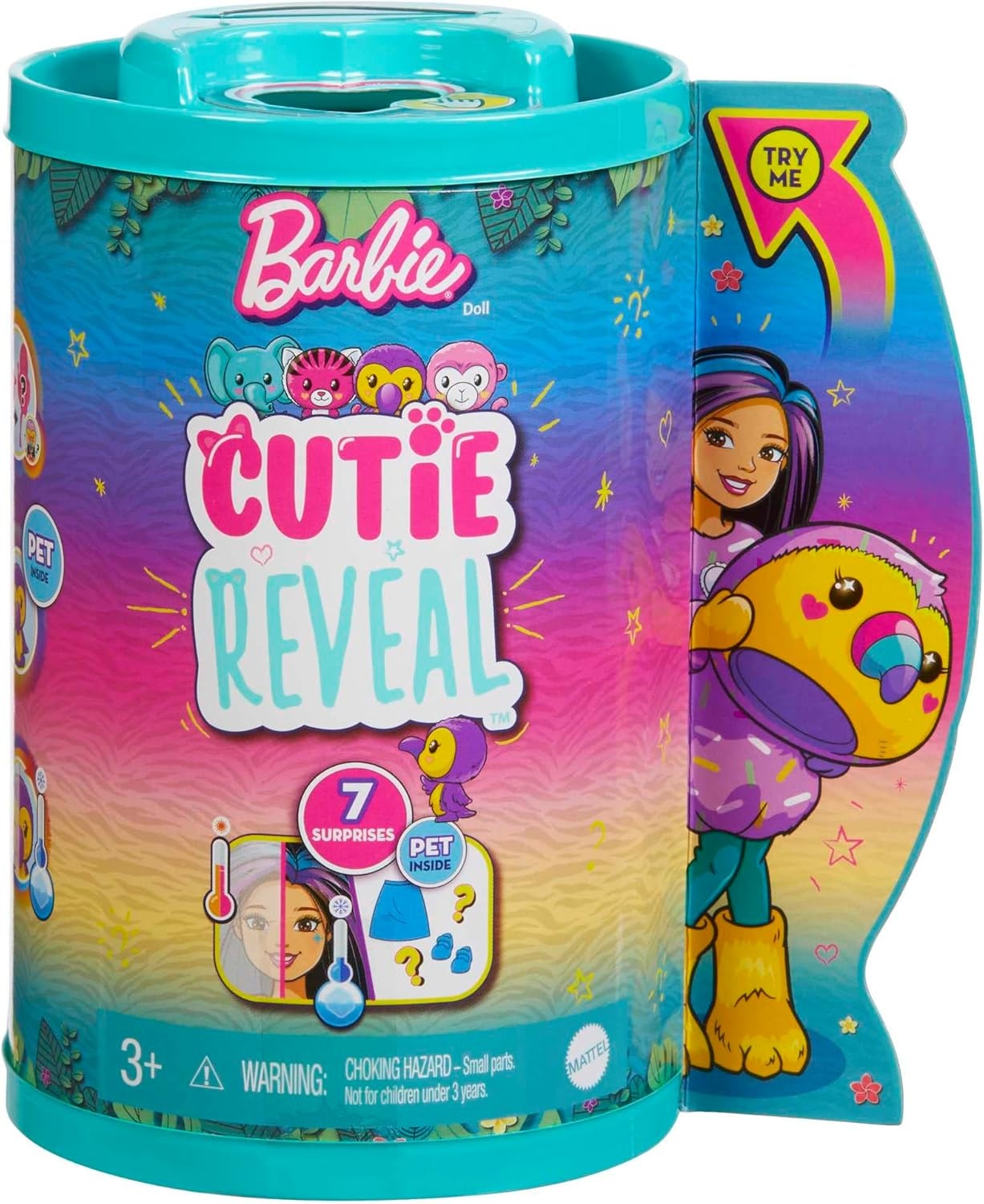 imageBarbie Cutie Reveal Chelsea Small Doll Jungle Series Monkey Plush Costume 7 Surprises Including Mini Pet amp Color ChangeToucan