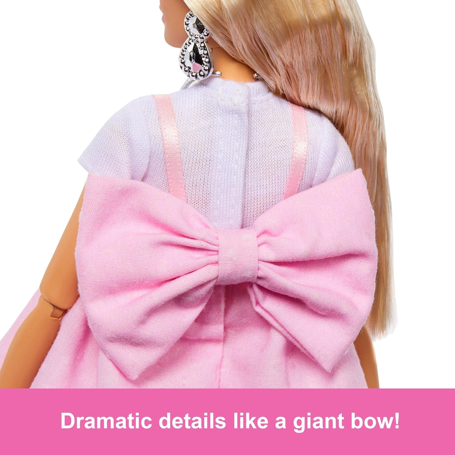imageBarbie Deluxe Style Doll 3 in Barbiecore Outfit Blond Hair in Top Knot Pink Pastel Dress with Oversized Bow and Accessories Like Mesh Tights