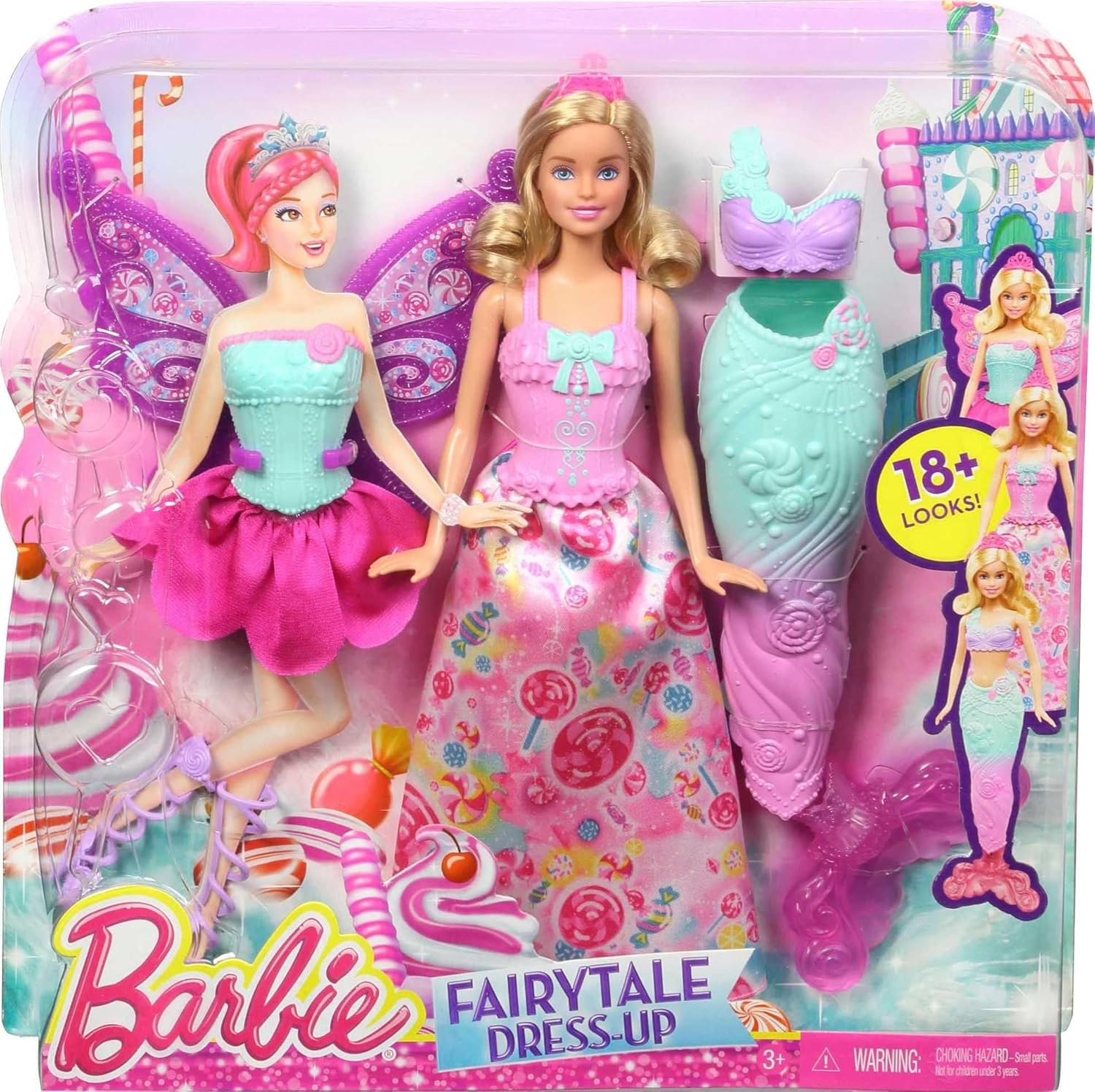 imageBarbie Doll Fantasy DressUp Set with Blonde Fashion Doll CandyInspired Clothes amp Accessories like Fairy Wings amp Mermaid TailBarbie Fantasy