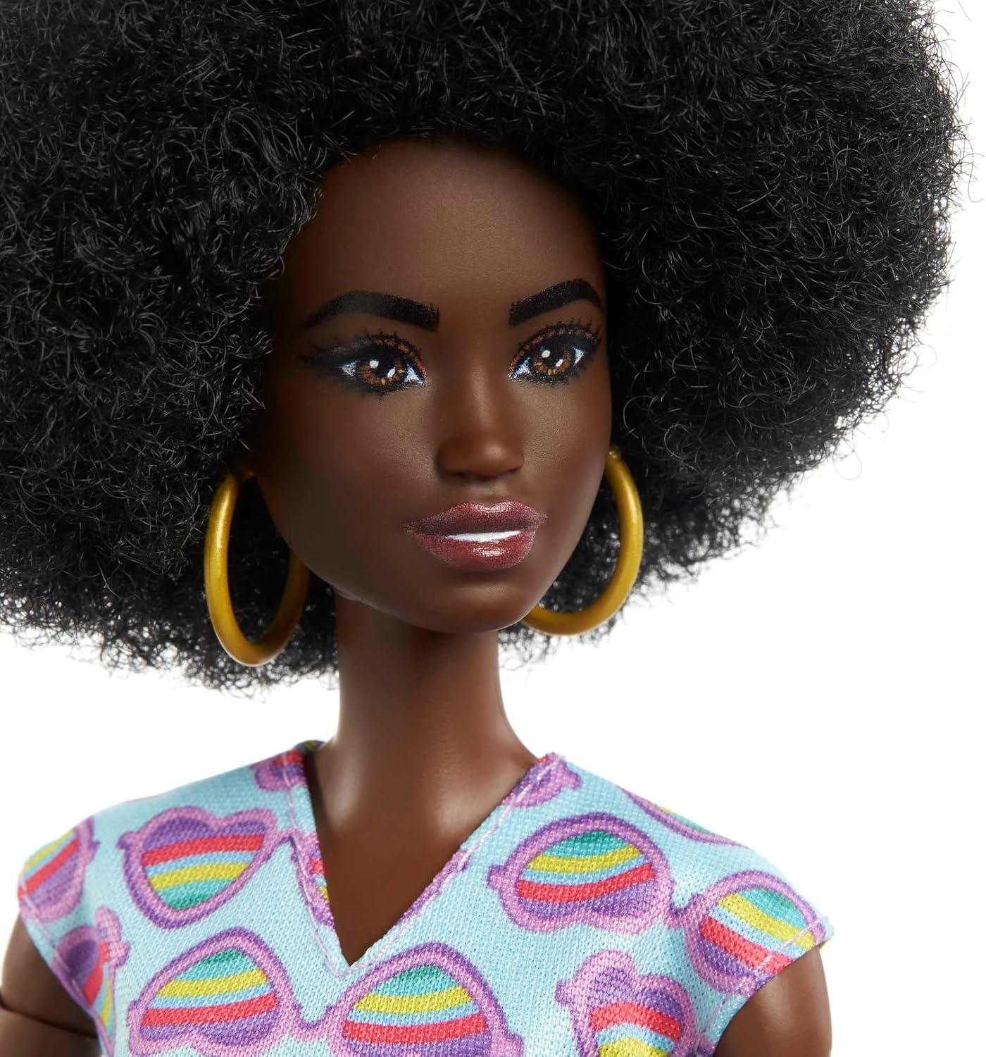 imageBarbie Doll with Wheelchair and Ramp Kids Toys Barbie Fashionistas Curly Black Hair Rainbow Heart Romper Clothes and Accessories