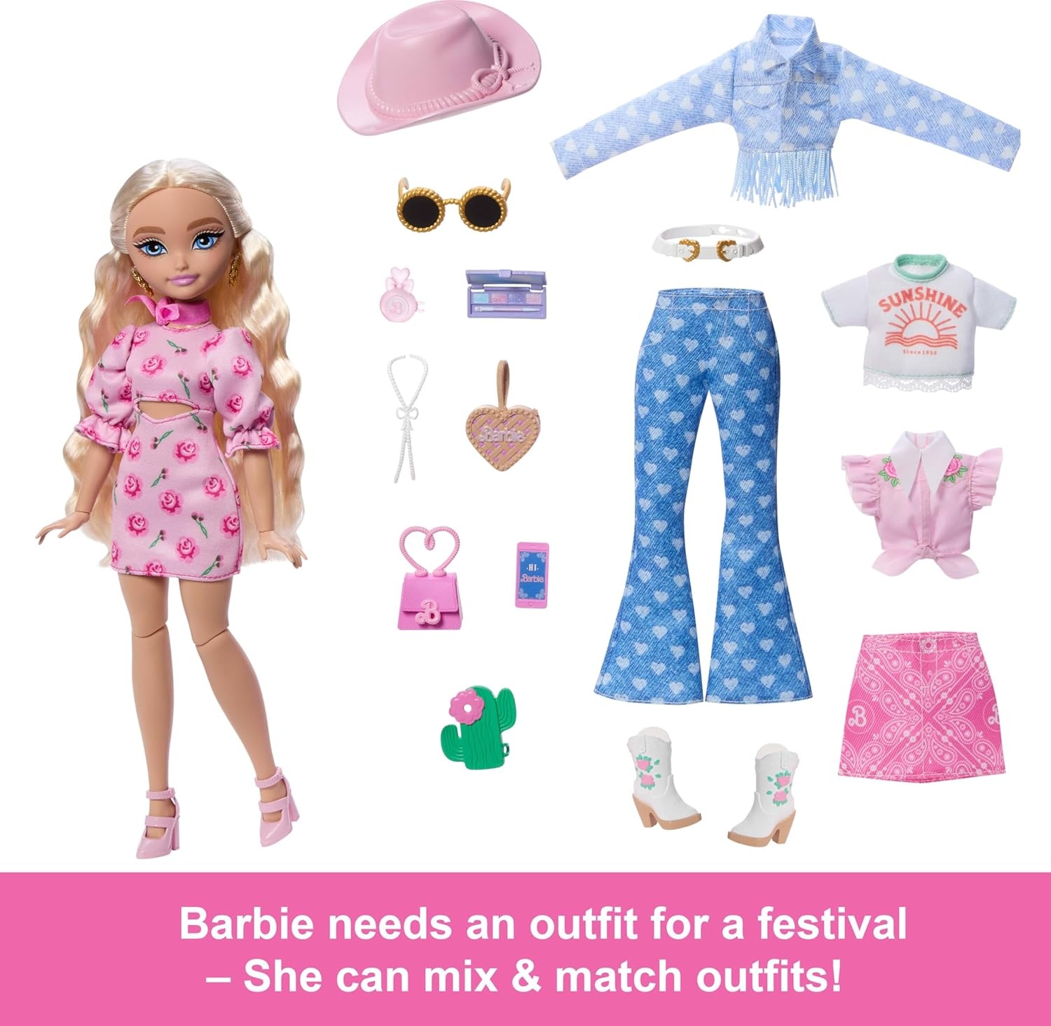 imageBarbie Dream Besties Festival Looks Set Including Barbie Malibu Doll with Long Blonde Stylized Hair 10 Removable Fashions amp Accessories