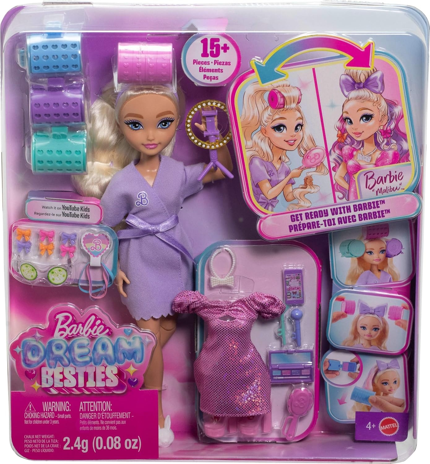 imageBarbie Dream GET Ready Malibu Fashion Doll with Stylized Hair Including Surprise Hair Accessories amp 15 LooksMalibu