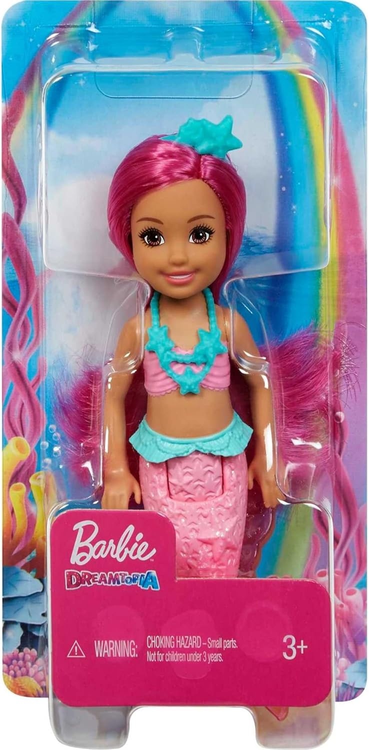 imageBarbie Dreamtopia Chelsea Mermaid Doll with Pink Hair amp Tail Royal Headband Accessory Small Doll Bends at WaistPink