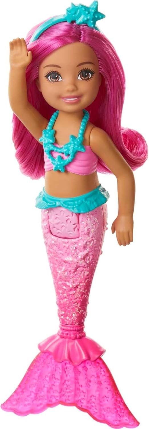 imageBarbie Dreamtopia Chelsea Mermaid Doll with Pink Hair amp Tail Royal Headband Accessory Small Doll Bends at WaistPink