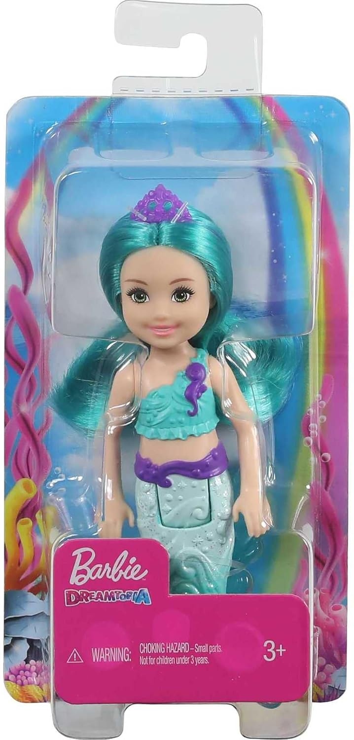 imageBarbie Dreamtopia Chelsea Mermaid Doll with Pink Hair amp Tail Royal Headband Accessory Small Doll Bends at WaistTeal